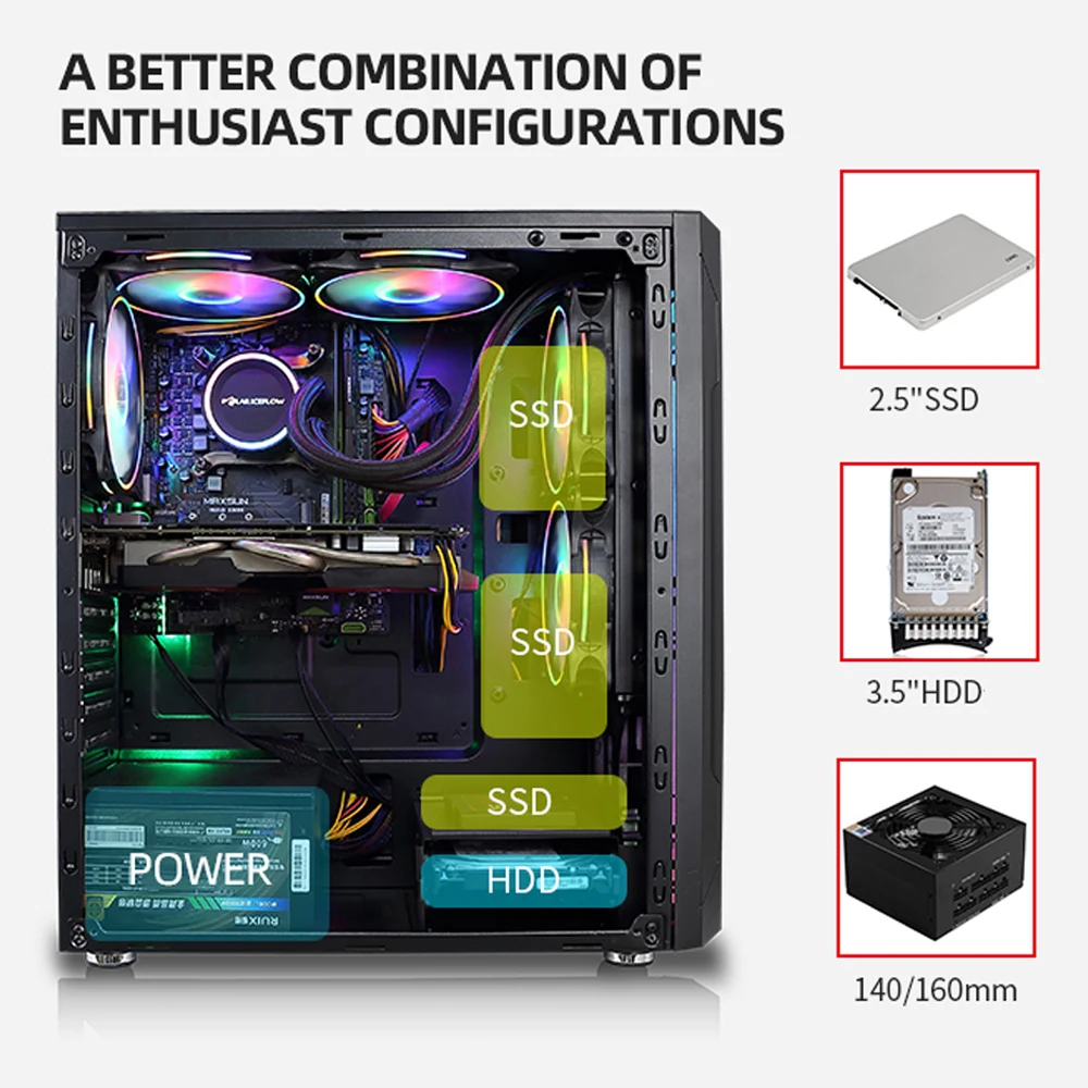Чехол сделай сам ATX чехол для компьютера игровой шкаф светильник кой окном