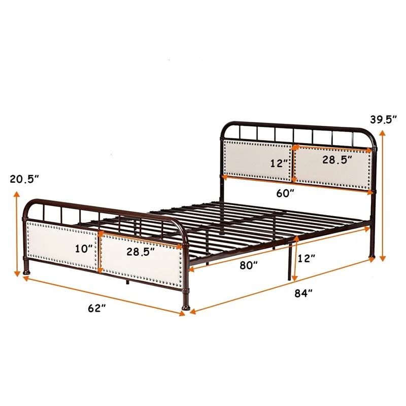 Металлическая рама для кровати Queen size платформа кровать с мягкой панелью