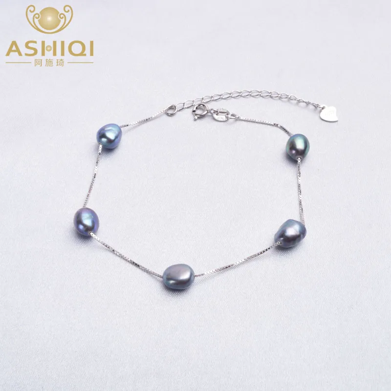 

ASHIQI Genuine 925 Sterling Silver Natural Baroque Pearl Bracelet Fashion 6-7mm Freshwater pearl Jewelry For Women