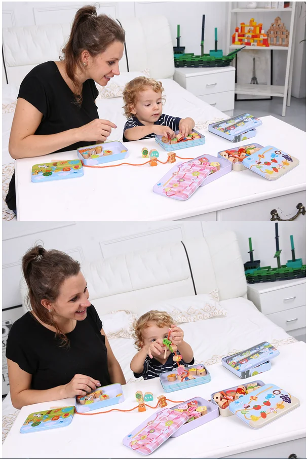 Деревянные бусины-игрушки 12 шт. Мультяшные животные фрукты дорожное движение