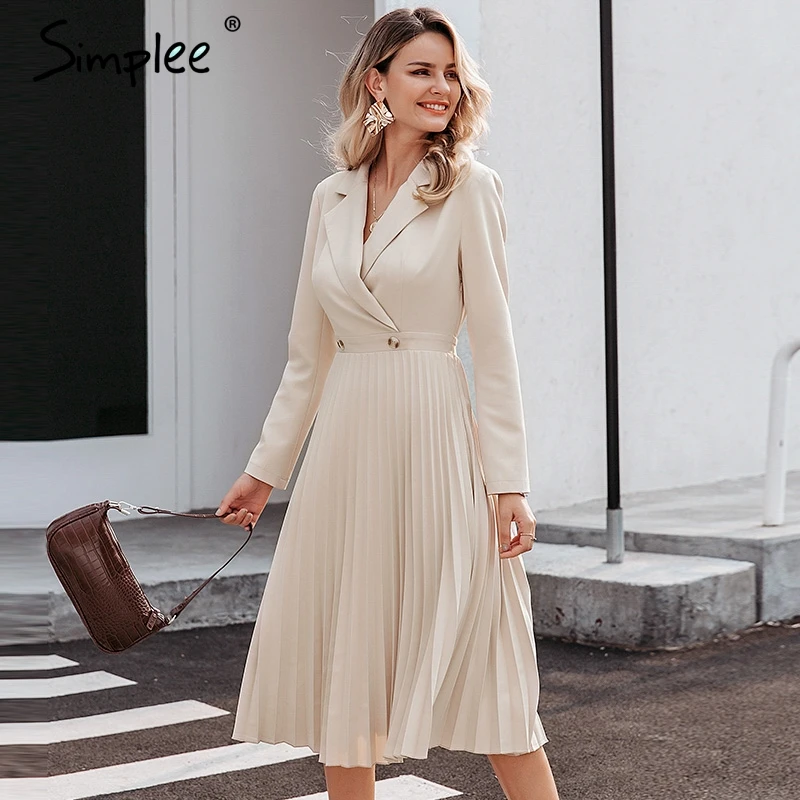 Женское офисное платье Simplee элегантное Плиссированное однобортное