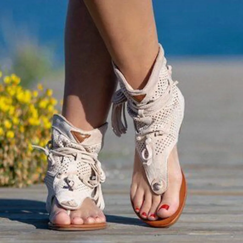 

Fashion Roman Style Tassel Sandals for Woman Summer Flat Shoes Ladies Lace Up Beach Women's Shoes Zapatillas Mujer Large Size