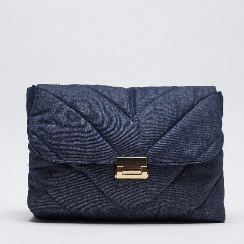 

Vintage Blue Denim Quilted Women Shoulder Bags Designer Brand Handbags Luxury Chains Jeans Messenger Bag Large Tote Female Purse