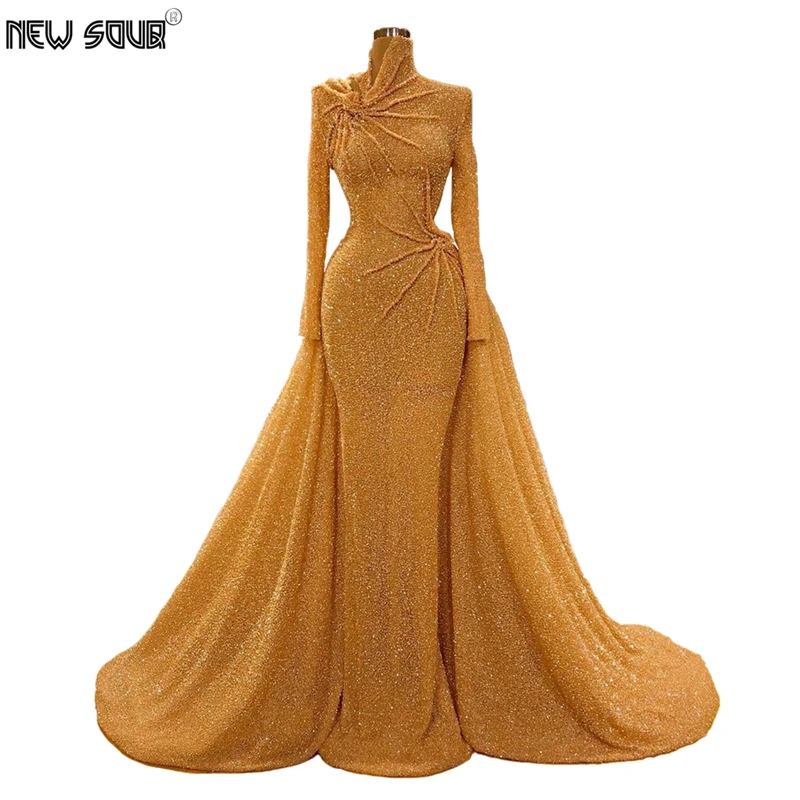 Шикарные золотые мусульманские Вечерние платья знаменитостей африканские