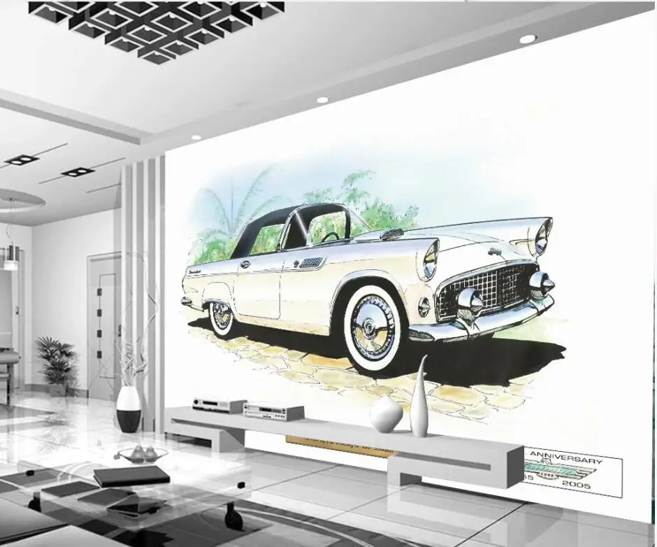 WDBH 3d обои под заказ фото американский белый винтажный классический автомобиль