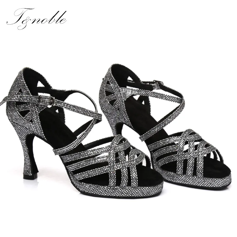

Women Party Dancing Shoes Satin Shining White Black Soft Bottom Latin Dance Ladies Bachata Salsa Sandals High Top Heel L392