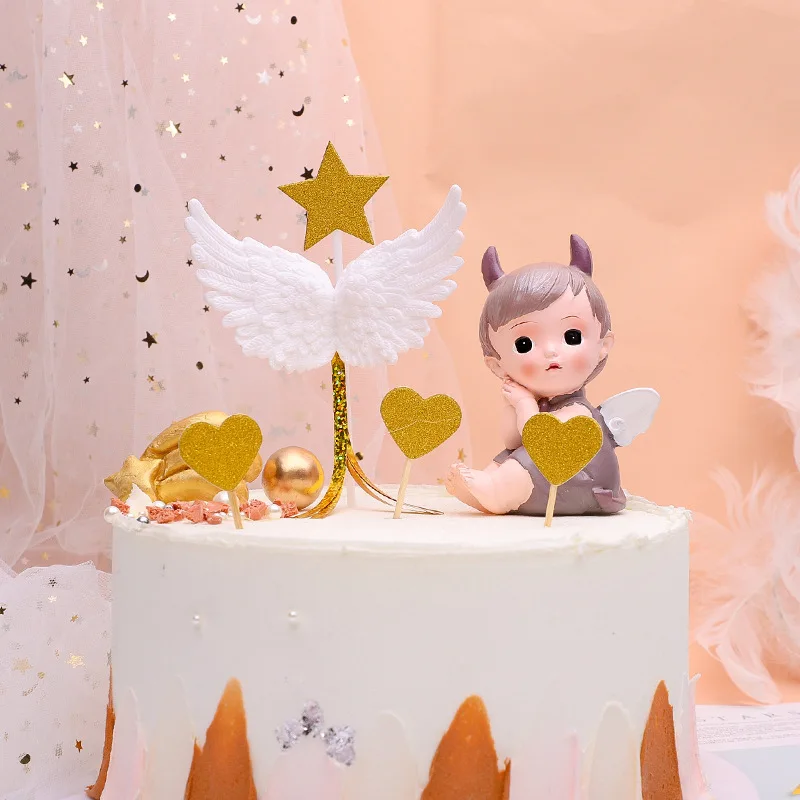 

18th Birthday Cake Decoration Angel Wing Fairy Stick Birthday Cake Insert Dessert Table Decor Baby Shower Wedding Baking supplie