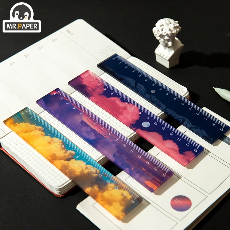 

Mr paper 8 Designs 160*30mm Acrylic Ruler Color Ins Style Clouds DIY Drawing Rulers For Kids Students Office School Stationery