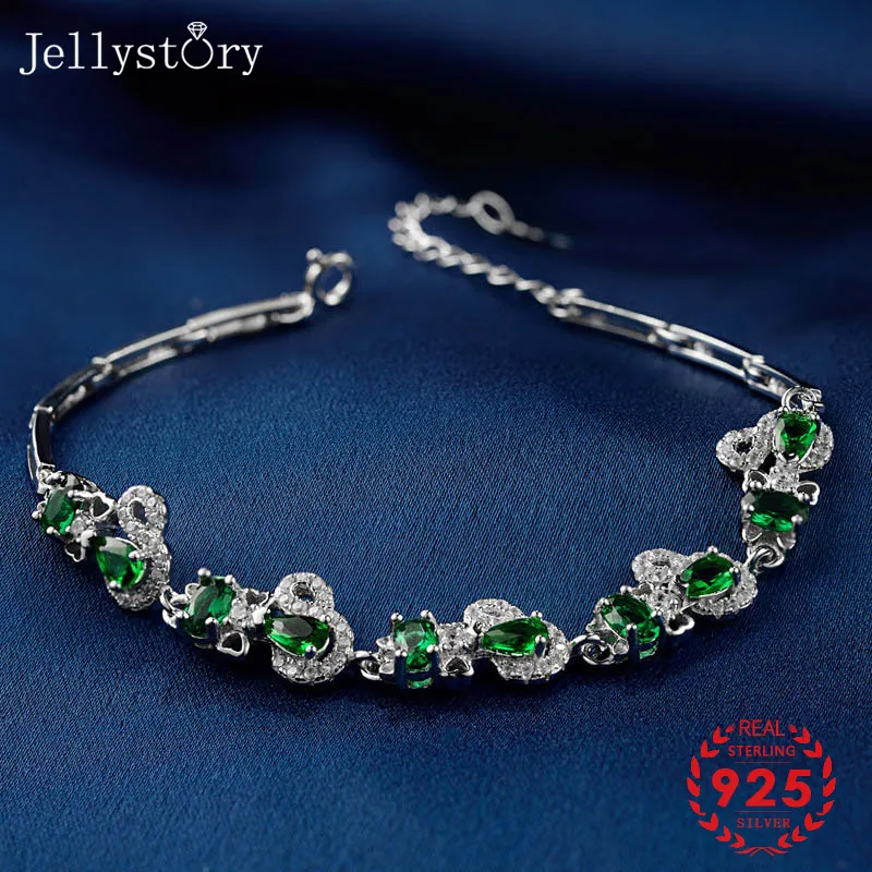 Jellystory Изысканный 925 браслет из стерлингового серебра с изумрудным женские