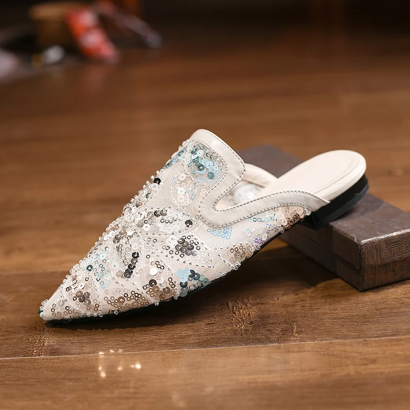 

Concise Women Slippers 2021 Summer bling Casual Basic Walk Women Falt Shoes Fashion Genuine Leather Shoes For Women