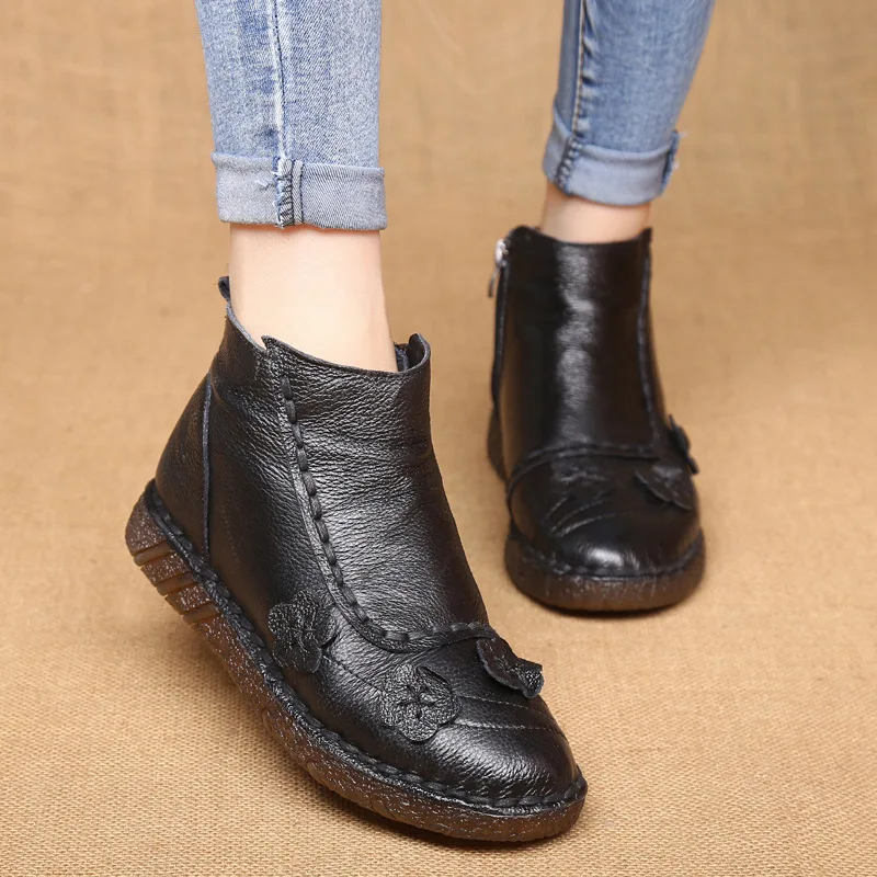 

TIMETANG Original Boots Handmade Genuine Flower Soft Leather Boots Women Boots 2021New Winter Boots Women Boots Flat Shoes E983