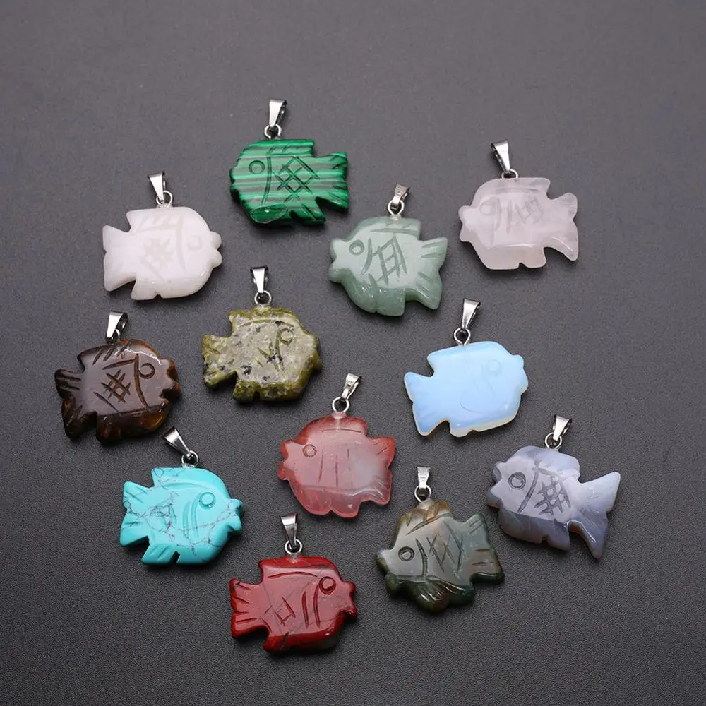 

24PCS Fish Amethysts Turquoises Quartz Crystal natural stones Necklaces Pendant Druzy Healing charms Beads Jewelry pendants