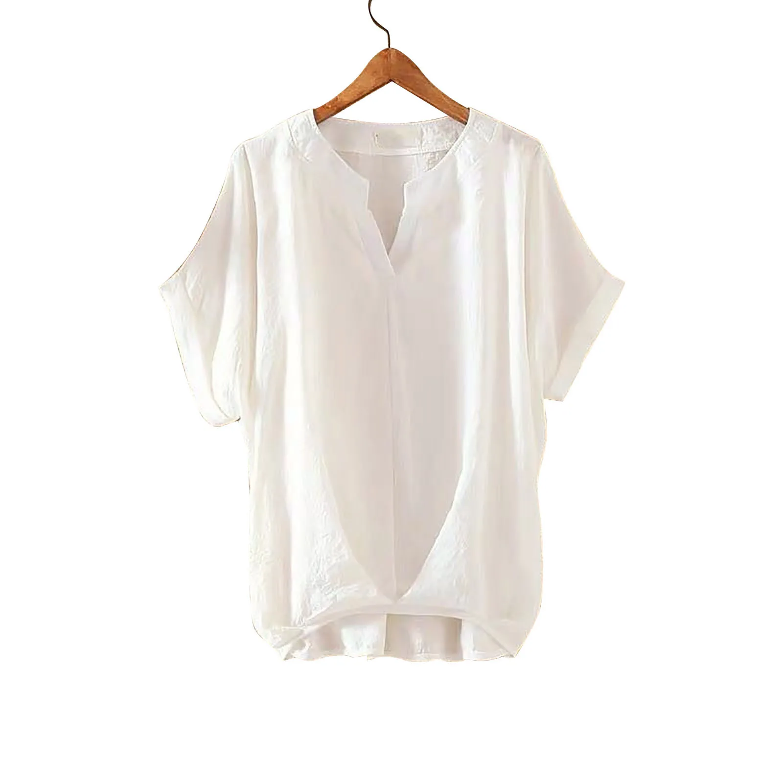 

Блузка женская летняя из хлопка и льна с V-образным вырезом