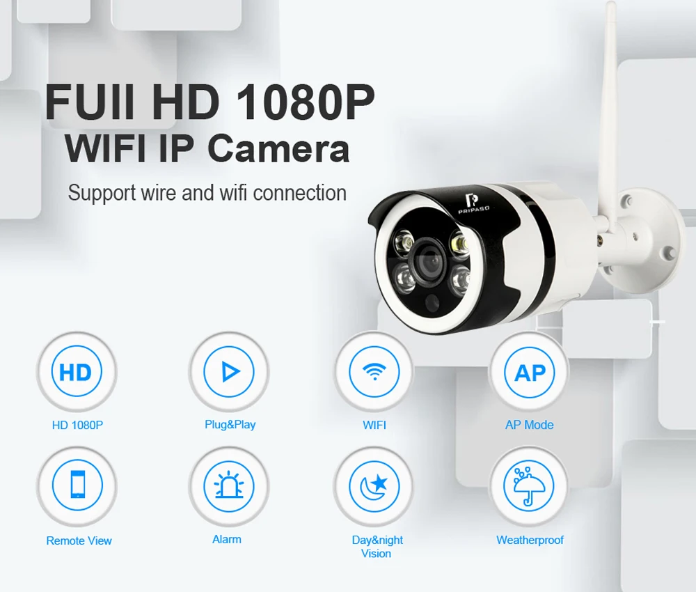 Pripaso 1080P Cam Cloud Storage уличная Водонепроницаемая умная камера Wifi IP Bullet беспроводная