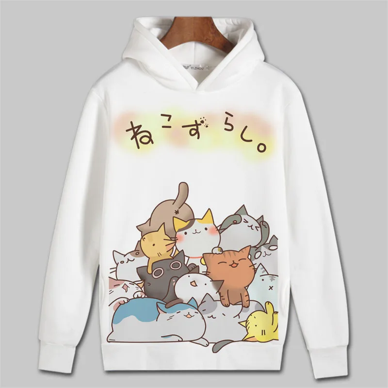 Толстовка с капюшоном для косплея мультяшным принтом кота зимние осенние