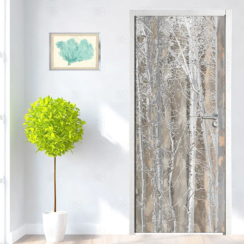 

3D Door Mural Wallpaper Plain Texture Wood Nordic Style Fresco Bedroom Room Door Sticker Home Decor Poster Photo Wall paper PVC