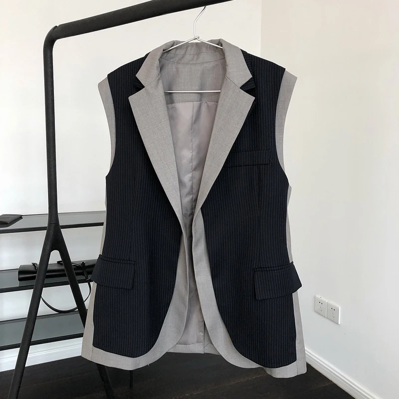 

Spring women's vest casual striped fake two-piece vest