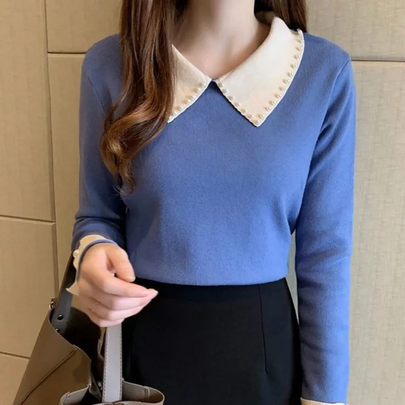 

Female 2021 Autumn Winter Clothes Slim Pearl Elastic Knit Pullover Women Round Neck Korean Jumper Brand New Sweater Y154