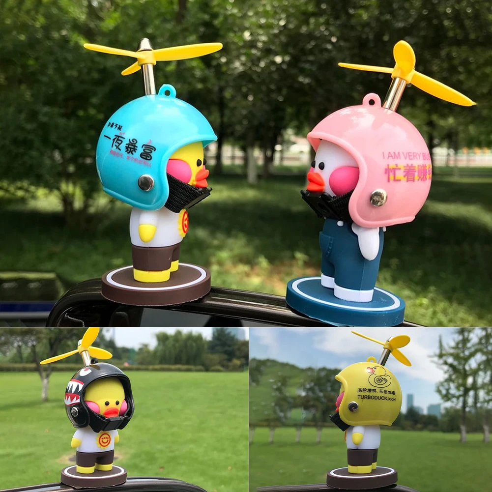 

Car Cute Little Yellow Duck With Helmet Propeller Wind-breaking Wave-breaking Duck Auto Internal Decoration Without Lights