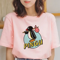 new product vogue pingu pattern print t shirt women summer short sleeved neck tops t shirt harajuku casual loose style tshirt