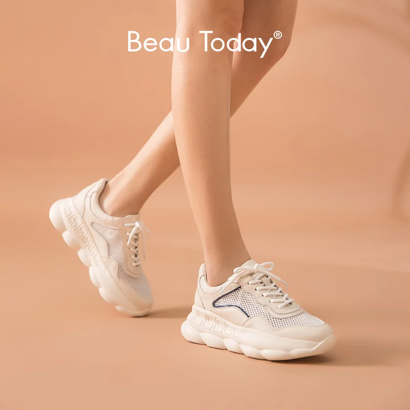 Женские кроссовки BeauToday весенние из натуральной коровьей кожи с перекрестной