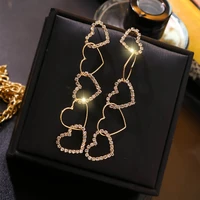 korean rhinestone heart long drop earrings for women 2019 new jewelry elegant party earings multi layers