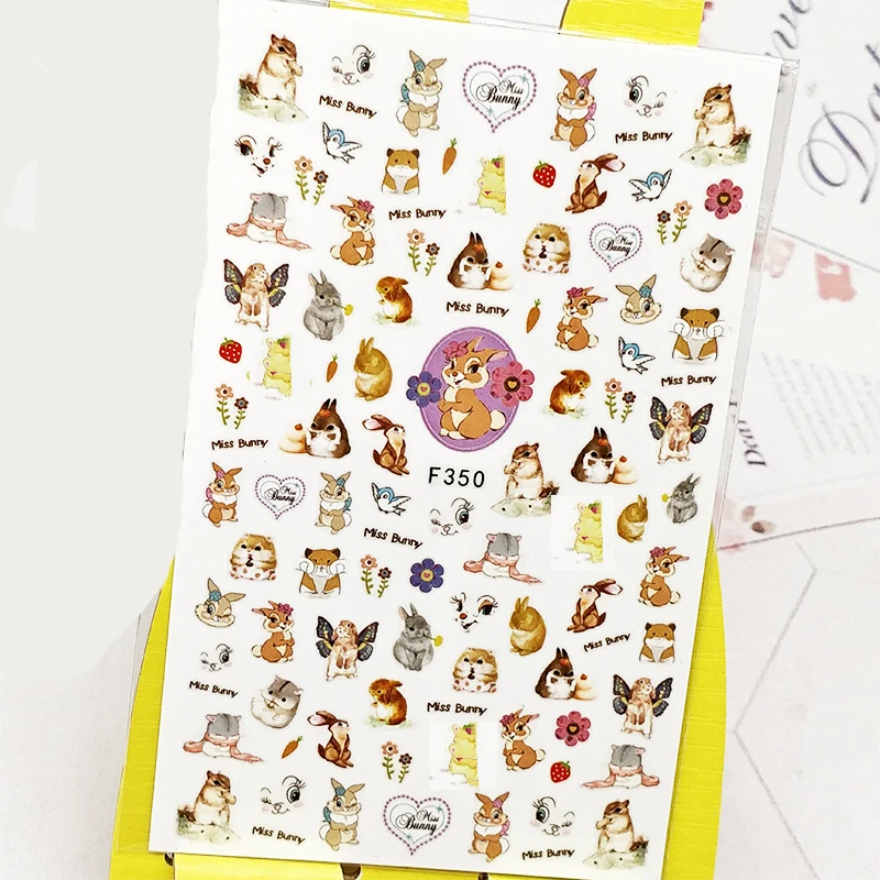 3D наклейки для ногтей милый кролик цветы дизайн украшения слайдеры аксессуары