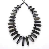 natural gold obsidian double pointed crystal drill top hole crystal quartz gemstone beads for jewelry beads for necklace