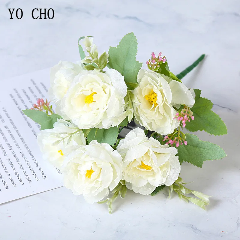 Искусственный цветочный букет YO CHO искусственные шелковые пионы с 6 головками