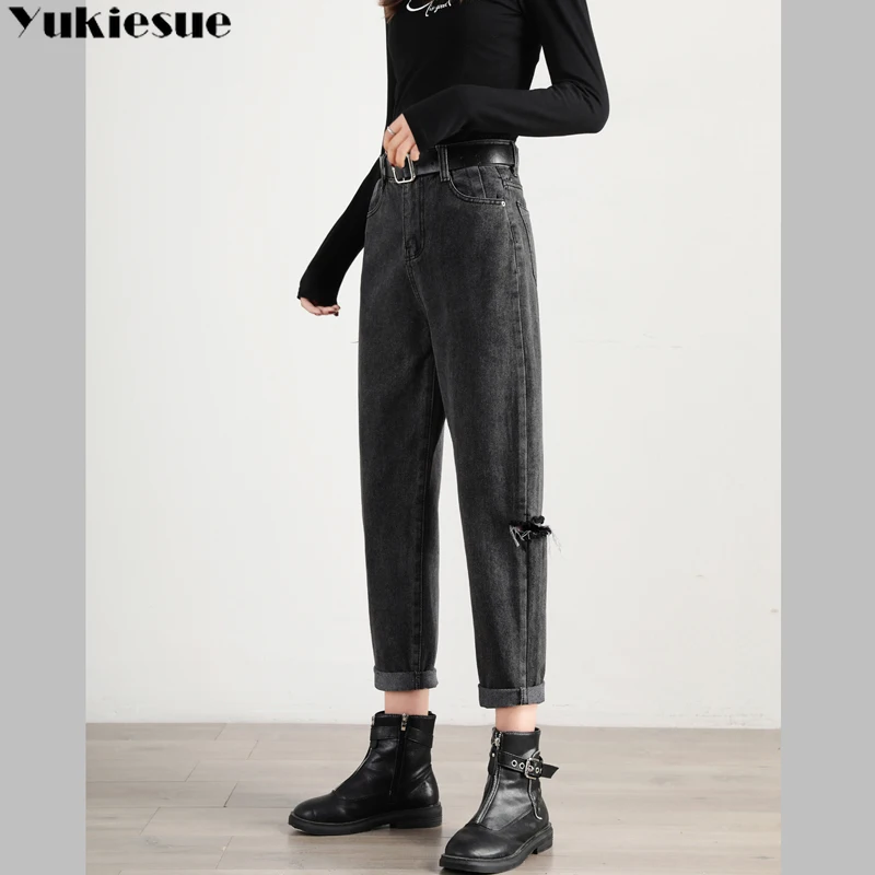 Высокая талия джинсы женская обувь Большие размеры S 5XL уличный стиль деним брюки