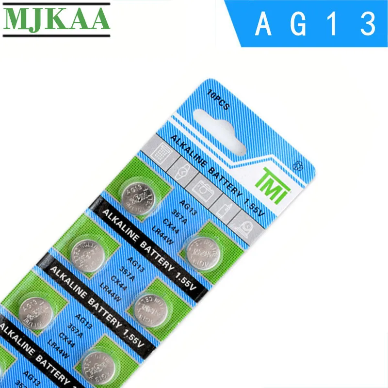 MJKAA 20 шт. AG13 Кнопочная батарея 1 55 В щелочная монетная LR44 357A S76E G13 для часов с