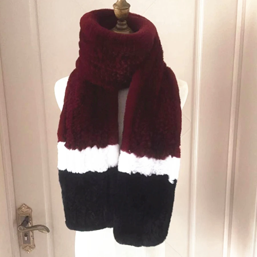 

Высококачественный роскошный шарф настоящий шарф из меха кролика рекс Модный корейский вязаный меховой шарф 2020 новый зимний женский теплы...