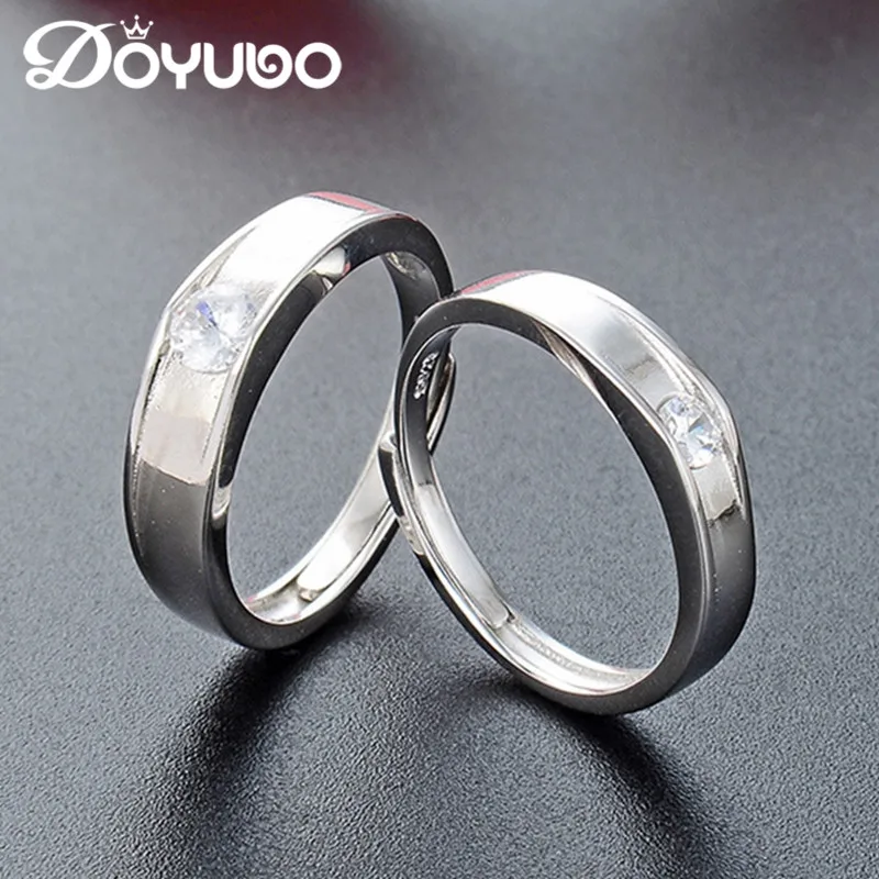 

DOYUBO Adjustable Lovers 925 Sterling Silver Rings With Cubic Zircon Lady Pure Silver Couples Wedding Rings Fine Jewelry VB442