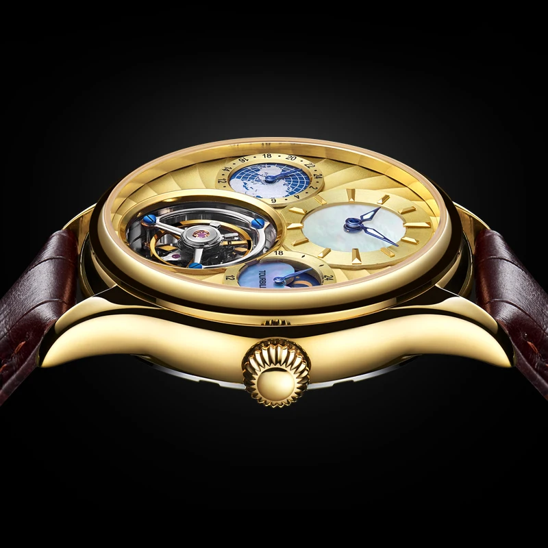 

Top Retro Tourbillon Watch Brand Luxury Multifunctional Men Watches Moon Phase Luminous Display Business Gift Pilot Man Watches