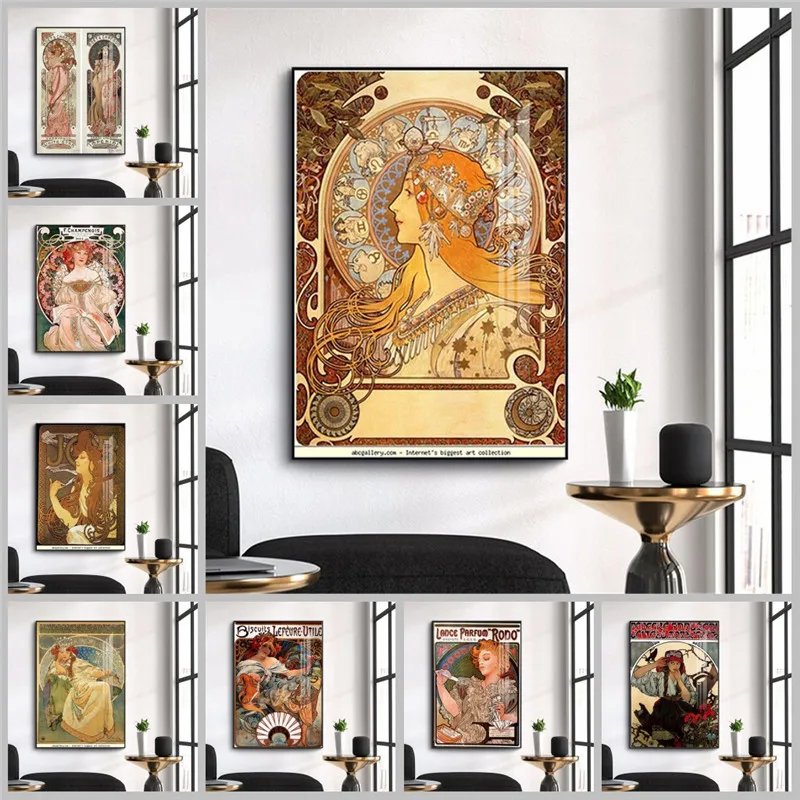 

Alphonse Mucha Canvas Painting Vintage Woman Posters and Prints Wall Art Pictures for Living Room Home Decor Cuadros