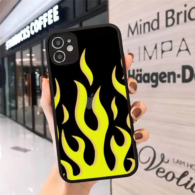 

Phone Case For iPhone 12 11 Mini Pro XR XS Max 7 8 Plus X Fashion Red Flames Fitted Matte transparent cover