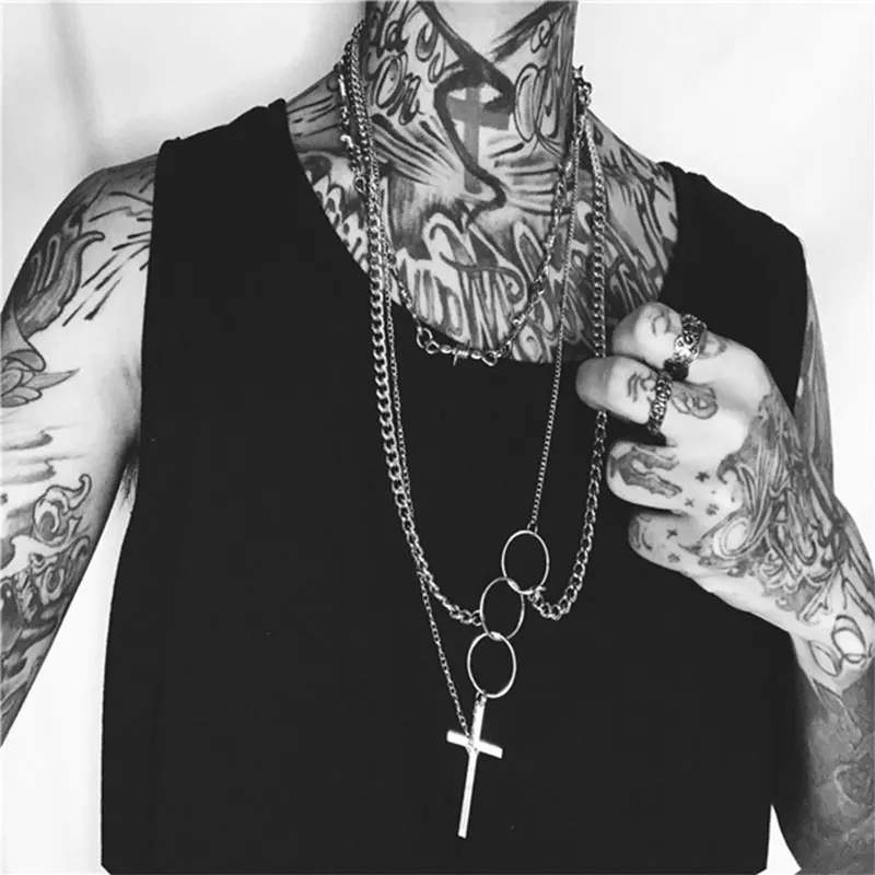 Ожерелье с крестом в стиле панк для искусственной кожи колье тремя кольцами