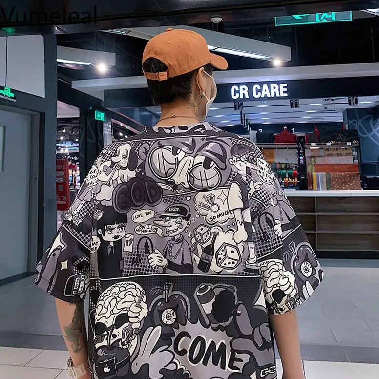 

2021Summer Vintage Ethnic Style Embroidered Lovers Half Sleeve Instagram Trend Teen Hiphop Short Sleeve Tshirt Male Men Clothing