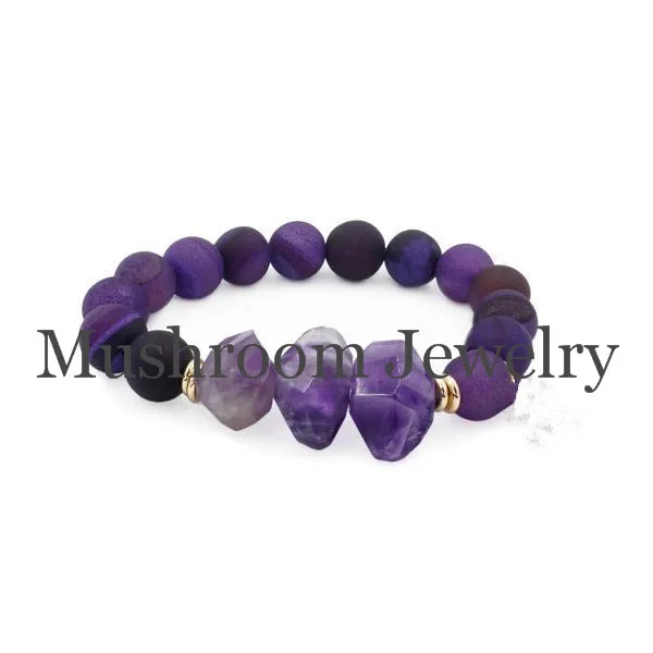 BohoAgate  Stone Beads  Amethyst Bead bracelet Women Bracelet