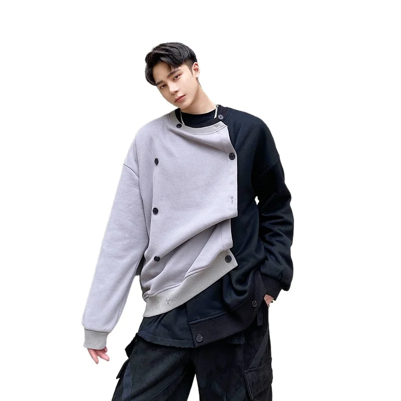 

Мужская двубортная Толстовка Harajuku, черная двухбортная толстовка с круглым вырезом, в стиле Харадзюку, 2021