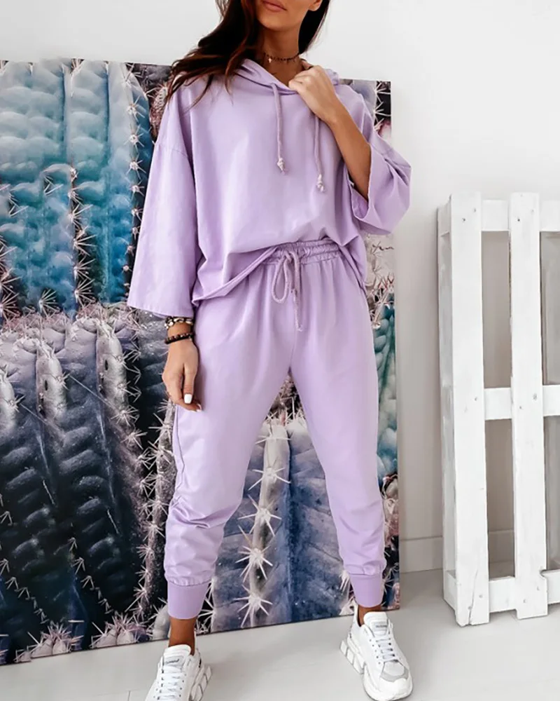 

2 Piece Sweaters Set Women 2021 New Purple Casual Sweater Set