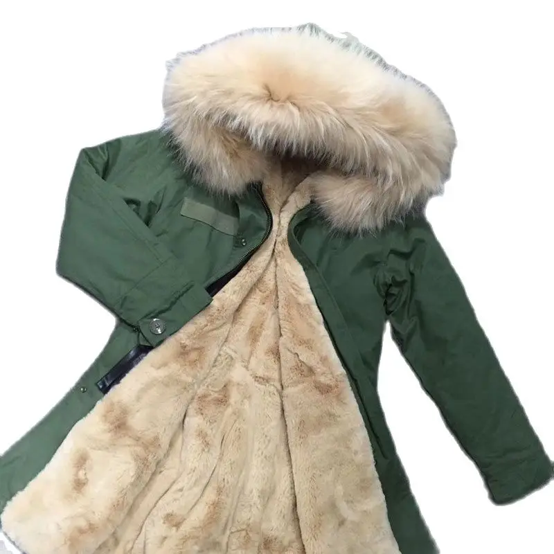 Длинная парка цвета хаки 2017 женская одежда для вечеринок теплая меховая куртка