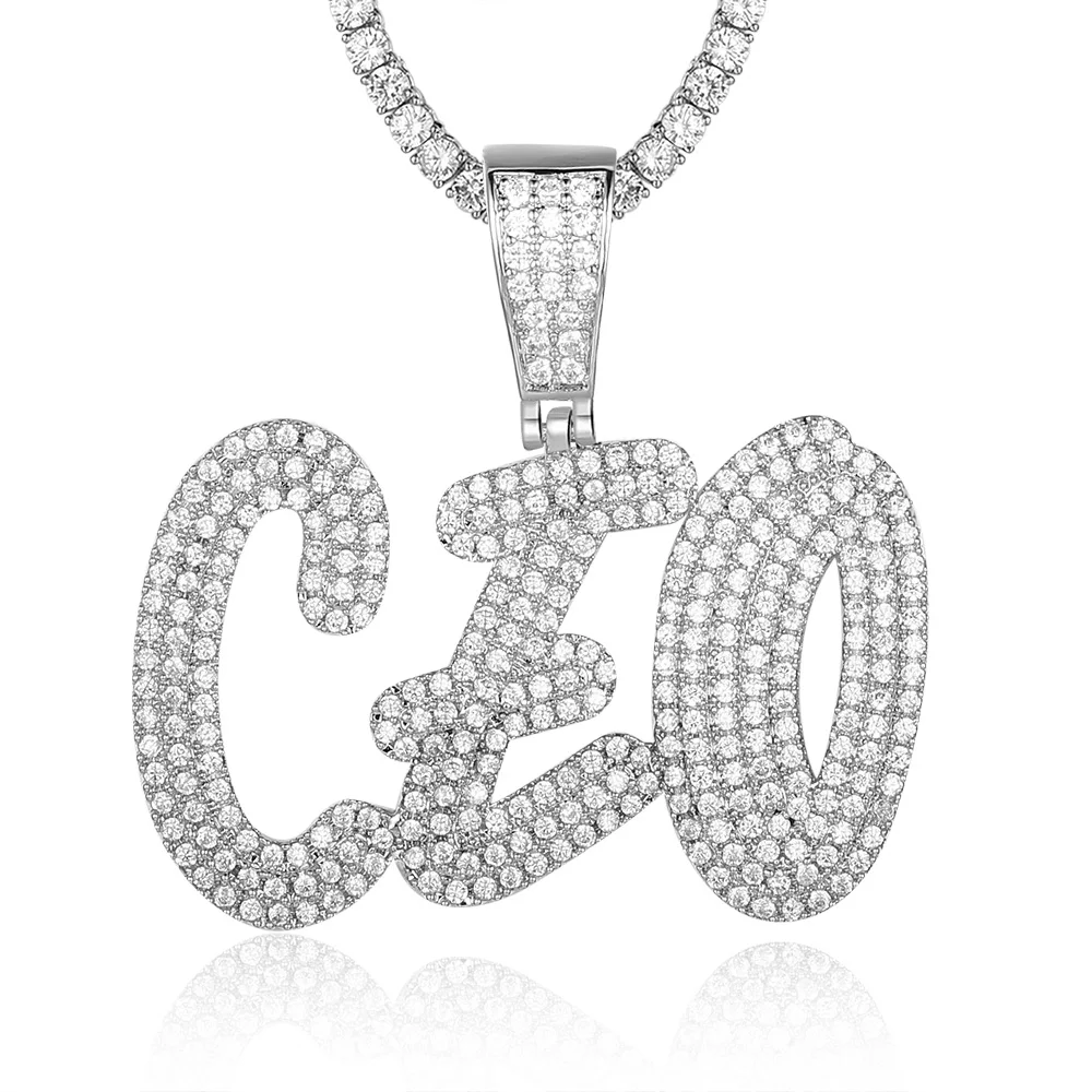 

Custom Name Letter Zircon Pendant Necklace 100% Micro Pave CZ Hip Hop CEO Iced Out Tennis Chain Jewelry Dropshipping