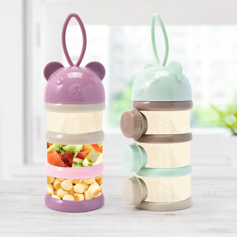 

3/4Layer Bear Style Portable Baby Food Storag Box Multiple Openings Cereal Cartoon Infant Milk Powder Box Toddle Snack Container