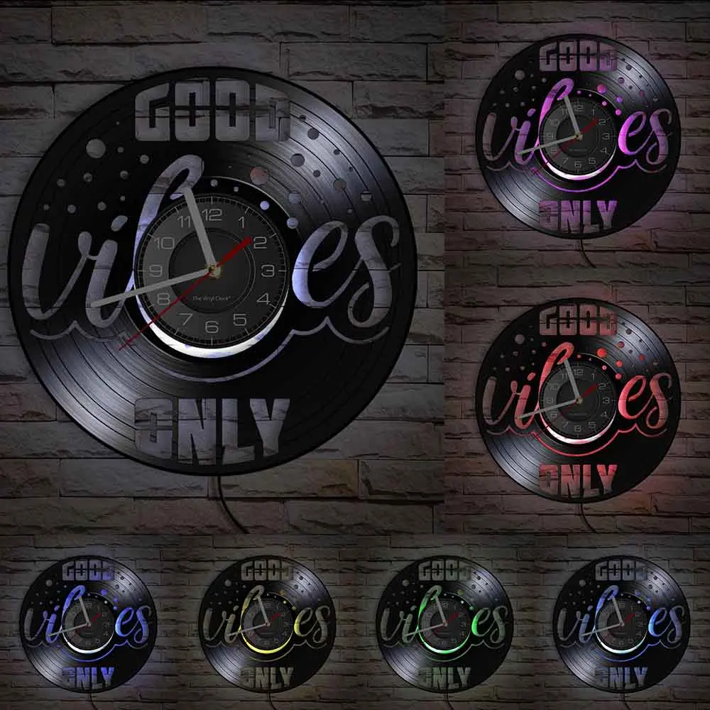 Настенные часы Good Vibes Only с виниловой пластиной настенные позитивными цитатами