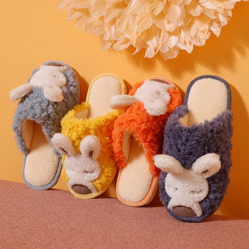 Rabbit Cotton Slippers Female Autumn And Winter Cute Cartoon Girl Heart Household HomeIndoorWarmPlushNon-slipCotton ShoesFor Men