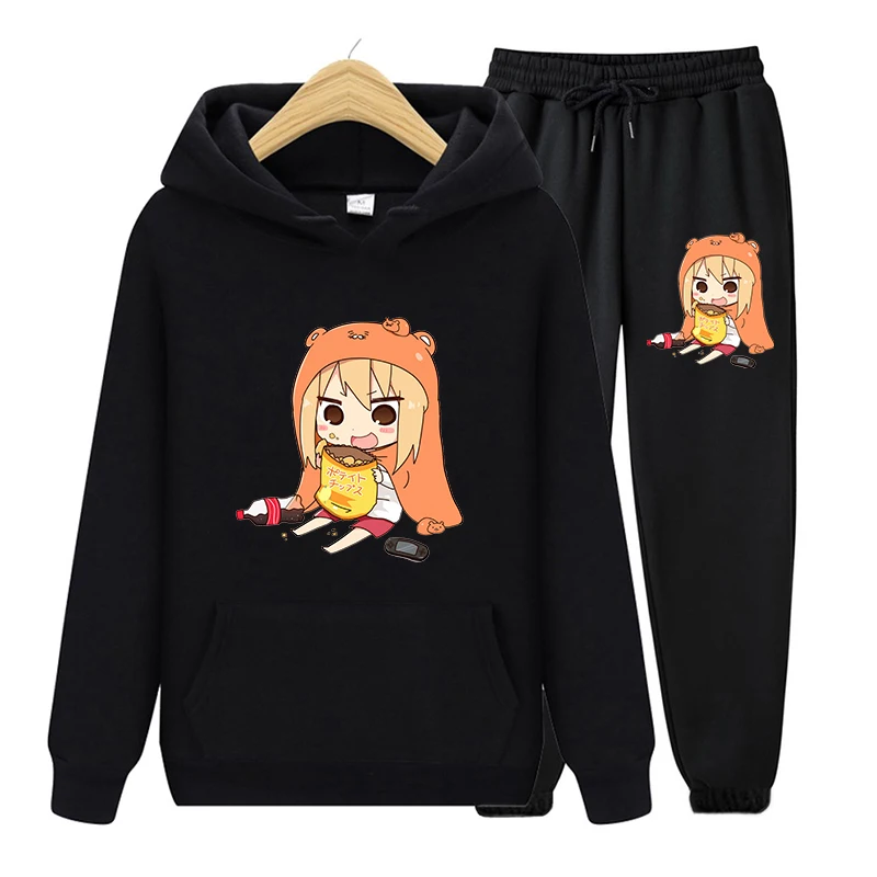 

Kawaii Cartoon anime print two piece set Harajuku Streetwear Pullover Hoodies Women winter Sweatshirt tops Sport Pants Oversized
