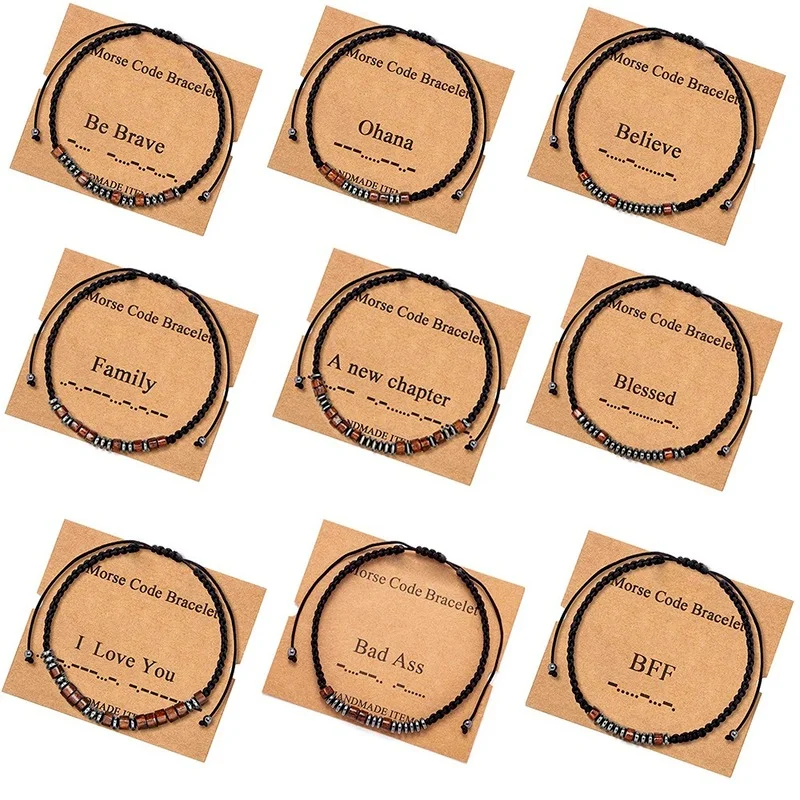 Регулируемый черный браслет ручной работы Morse из гематита с надписью I Love You |