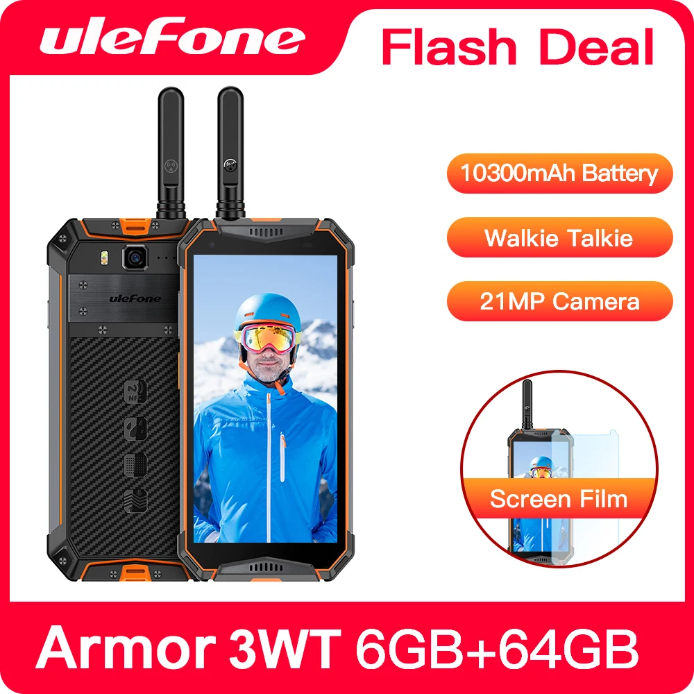 

Ulefone Armor 3WT IP68 Rugged Smartphone Android 9.0 5.7" Helio P70 6G+64G 10300mAh Cell Phone 4G 21MP NFC Mobile Phone Android
