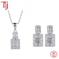 tkj pendant necklace stud square earrings 925 silver 3pcs jewelry set for mother zirconia pendants chain necklaces best gifts